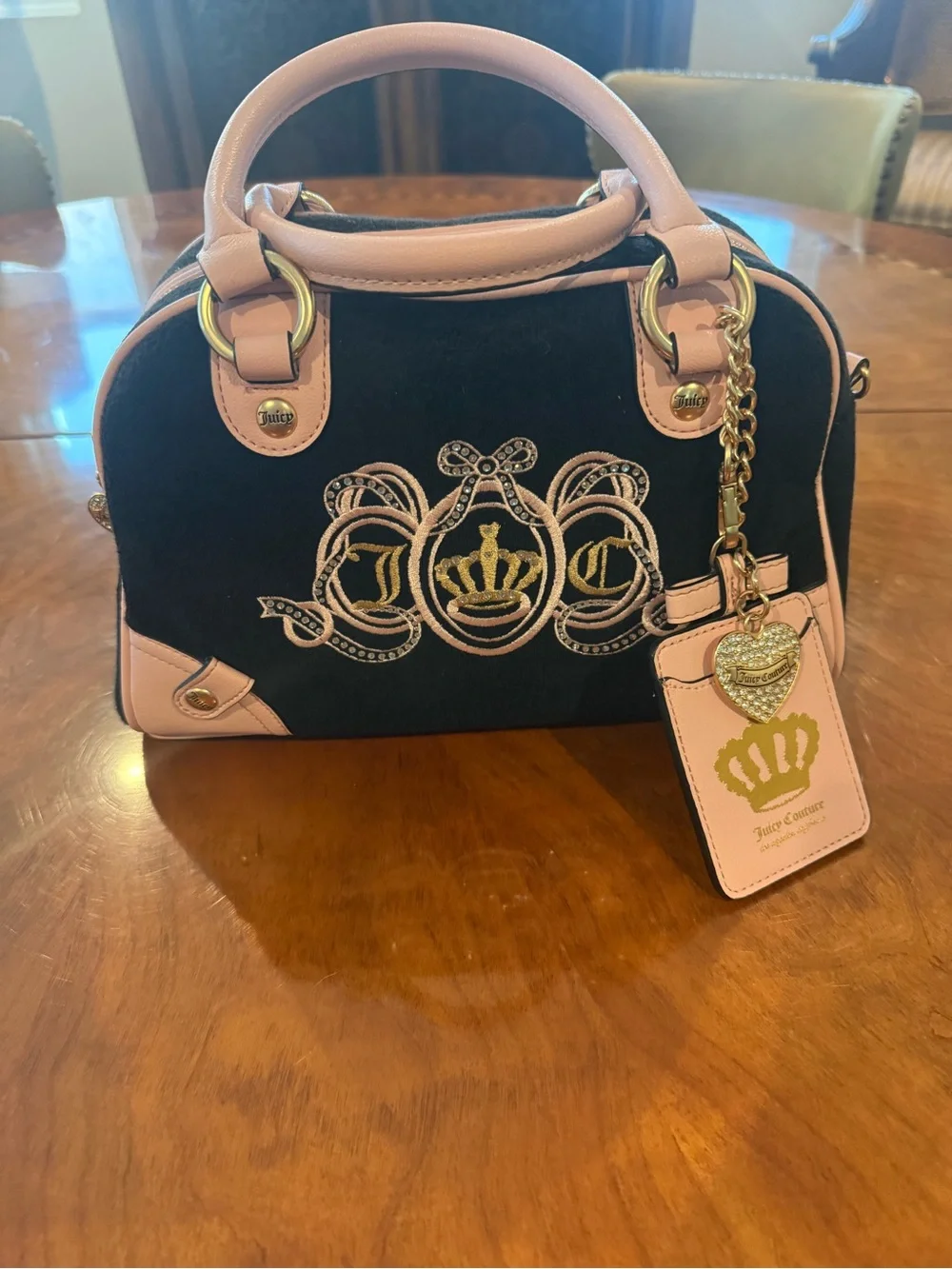 Juicy Couture Lovers Club Y2K Black & Pink Bowler Bag + Charms